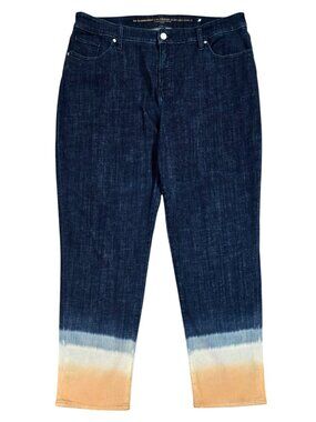 Chico's So Slimming Girlfriend Slim Leg Ankle Jean Dark Wash Ombre Dip Dye Cuffs